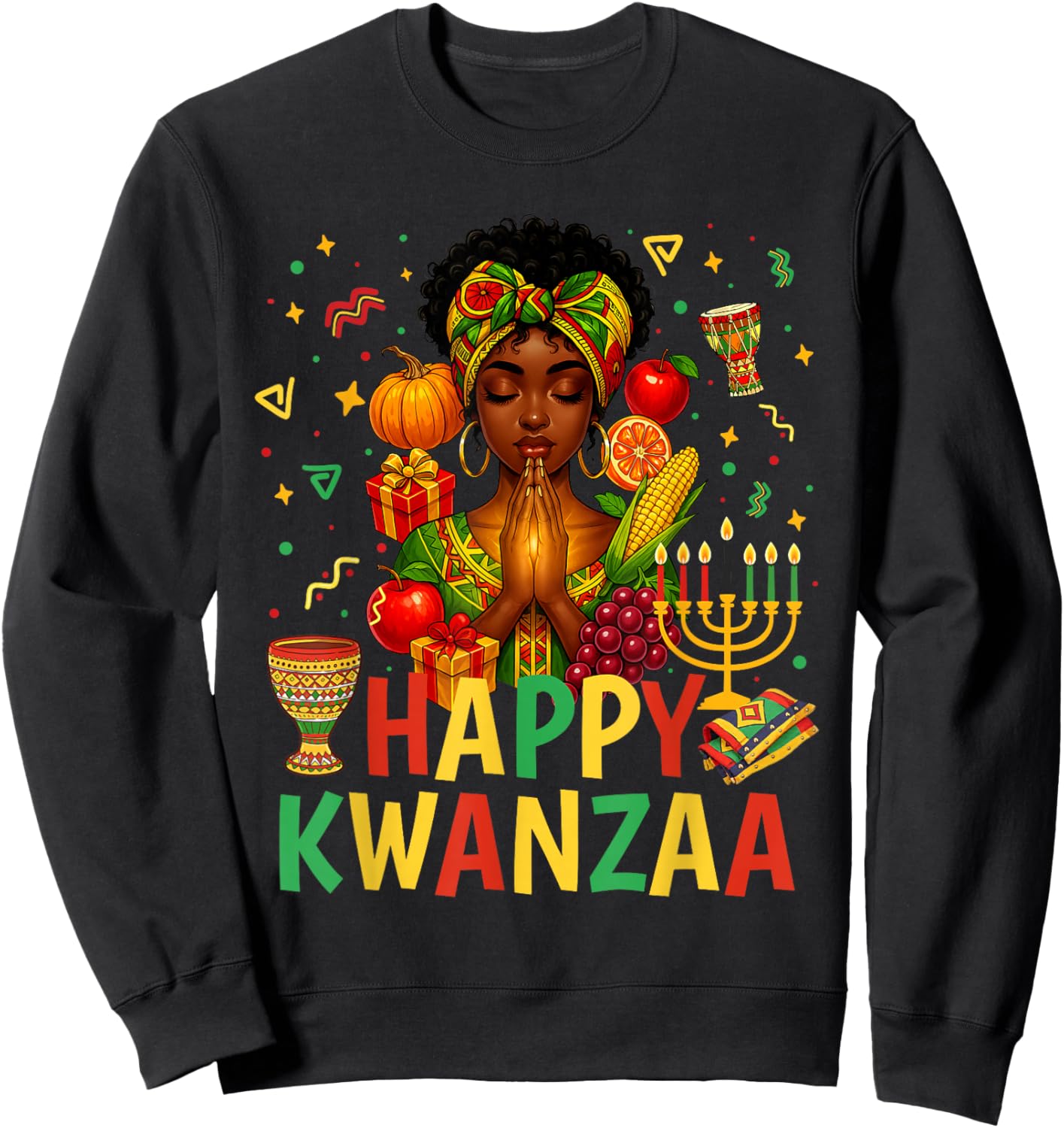 Happy Kwanzaa Pray Black Woman Afro American Christian Sweatshirt - Sweatshirt | Black