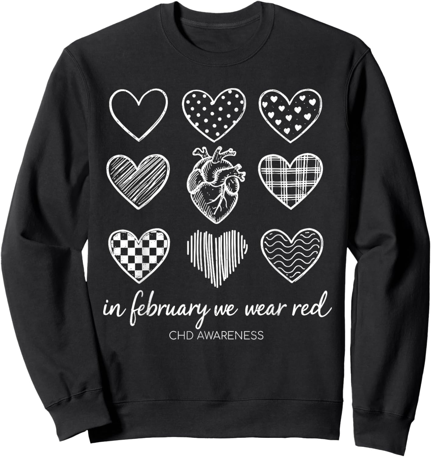 in February We Wear Red Kids Heart Disease Month Sweatshirt - Sweatshirt | Black