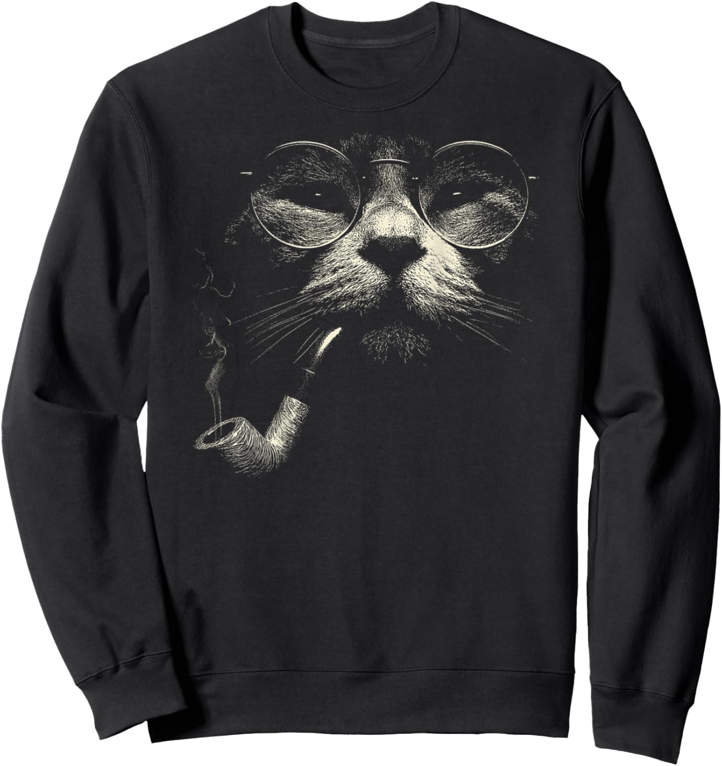 Cat Smoking Pipe Glasses Vintage Meme Grunge 90s ON Back Sweatshirt - Sweatshirt | Black