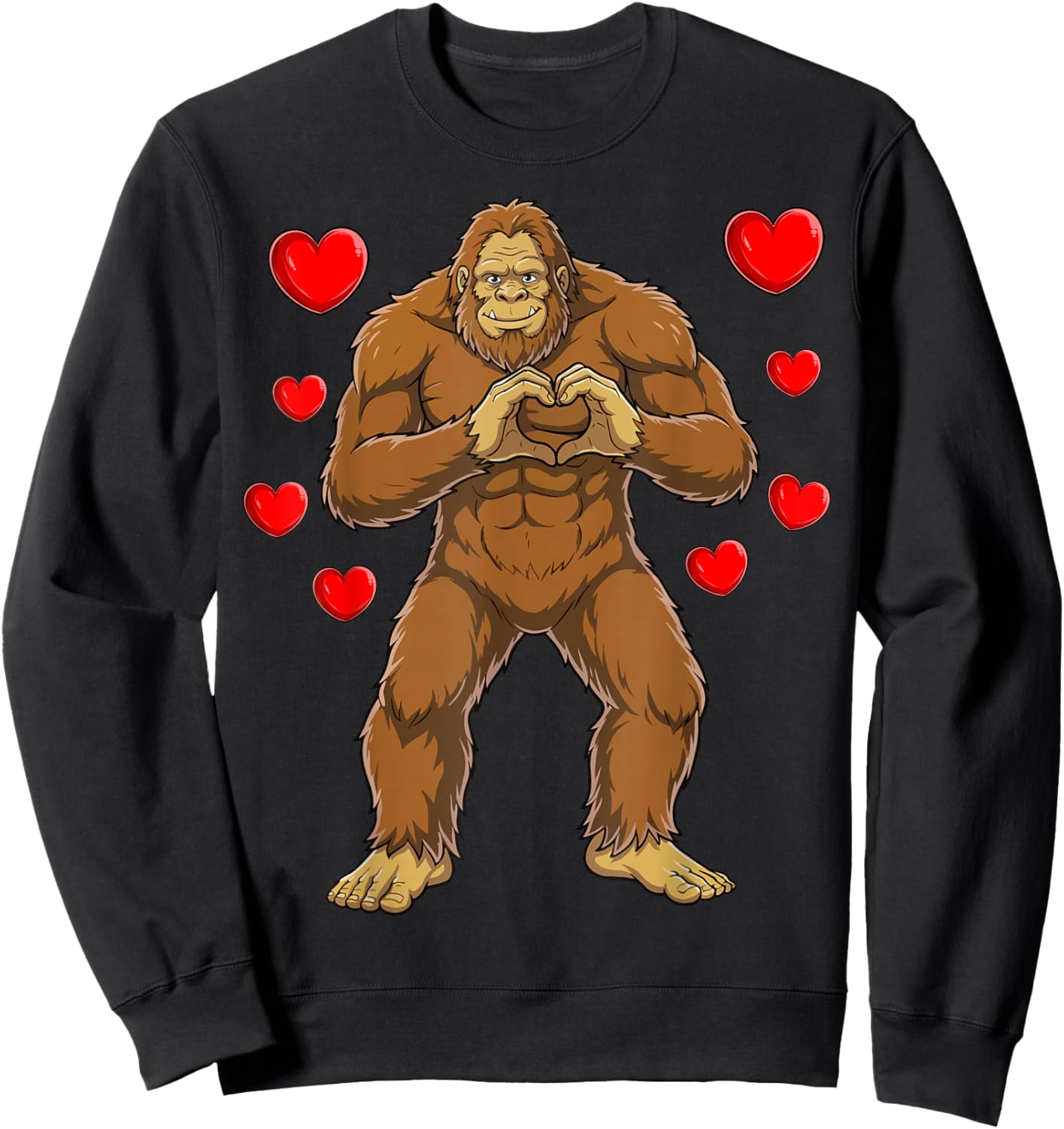 Bigfoot Valentines Day Heart Hands Funny Sasquatch Love Sweatshirt - Sweatshirt | Black