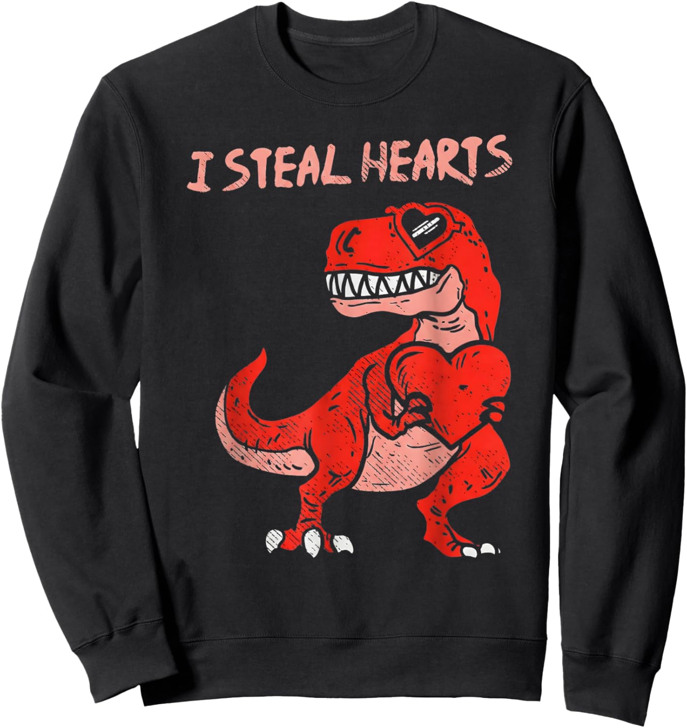 I Steal Hearts Dinosaur Trex Dino Love Valentines Sweatshirt - Sweatshirt | Black