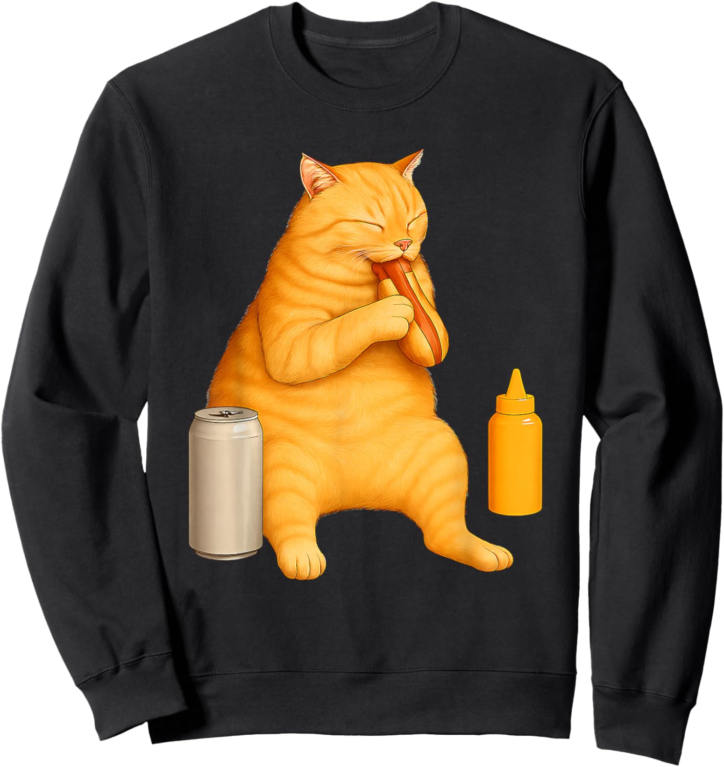 Funny Cat Eating Hot Dog for Foodies and Pet Lovers Sweatshirt - Sweatshirt | Black