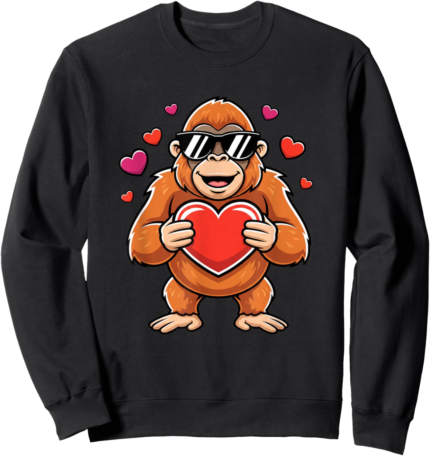 Cool Gorilla Holding Heart Valentine Ape Kids Boys Cute Love Sweatshirt - Sweatshirt | Black