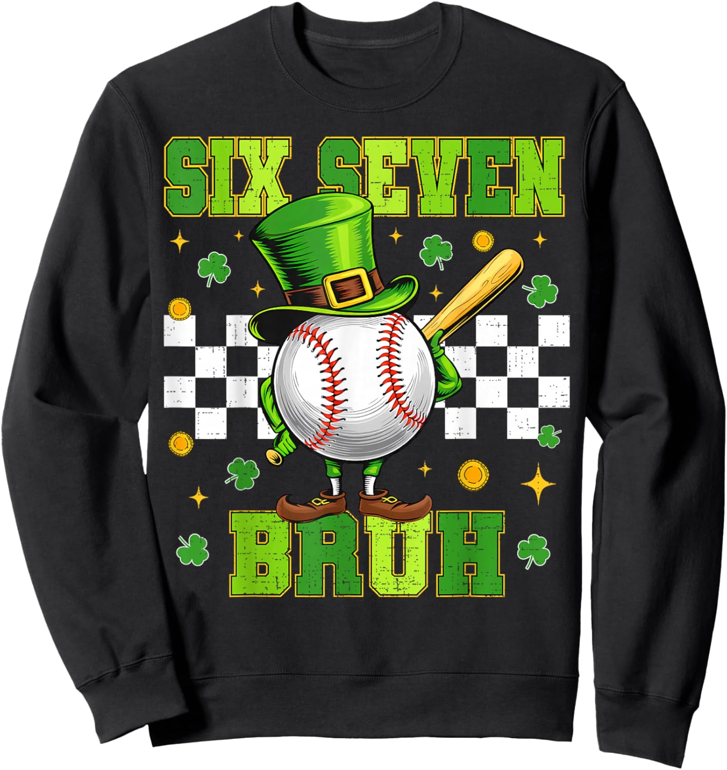 67 Bruh St Patricks Day Six Seven Meme Baseball Boys Kids Sweatshirt - Sweatshirt | Black