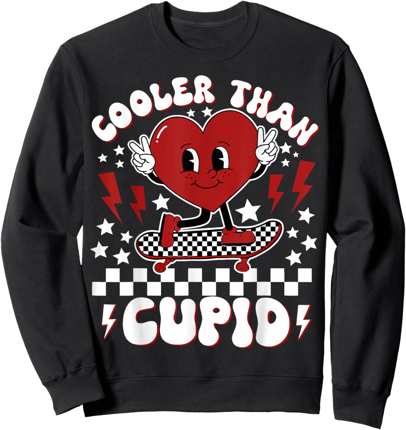 Cooler Than Cupid Heart Boy Checkered Toddler Kids Sweatshirt - Sweatshirt | Black