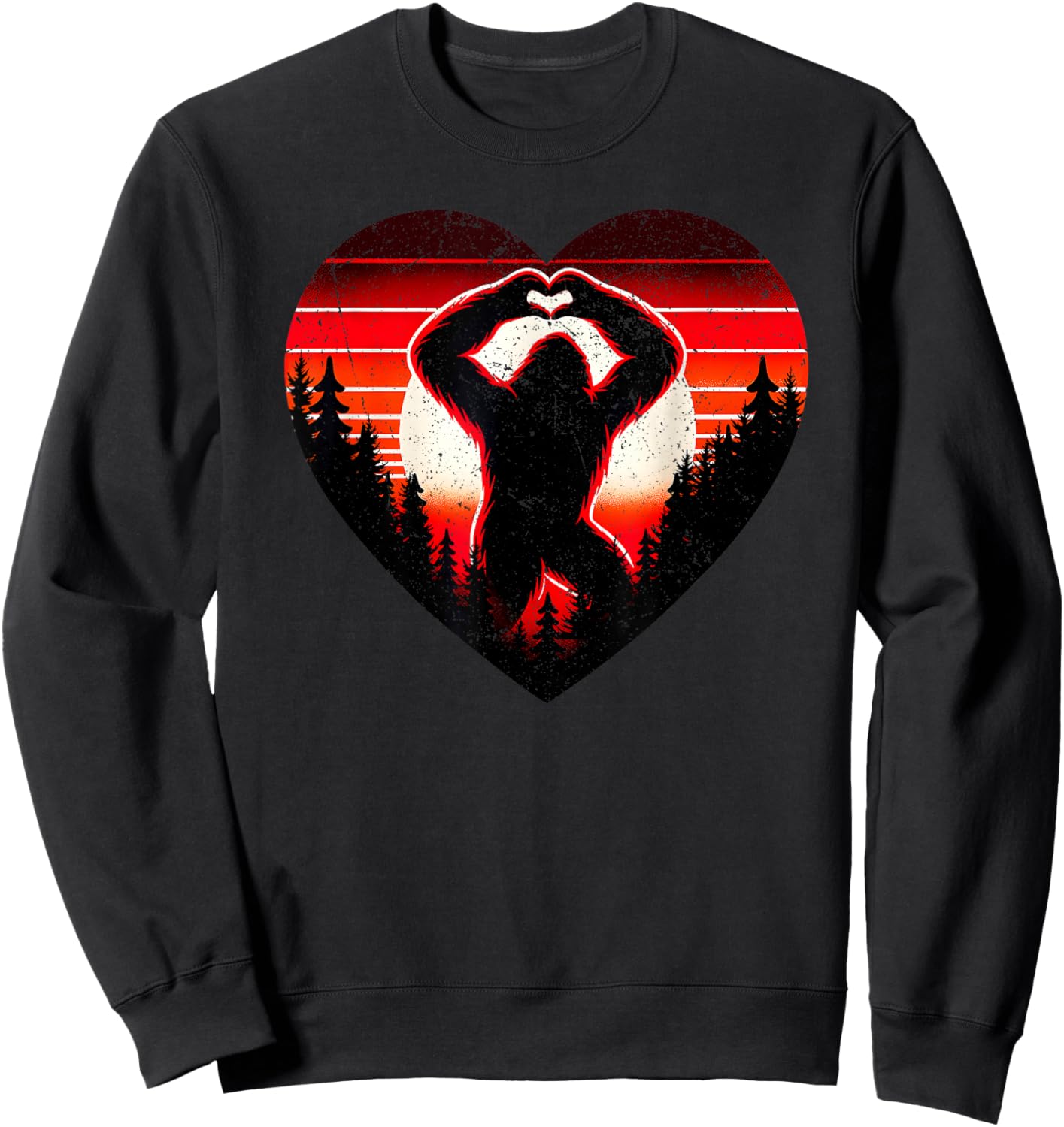 Sasquatch Bigfoot Love Heart Valentine Boys Girls Kids Sweatshirt - Sweatshirt | Black