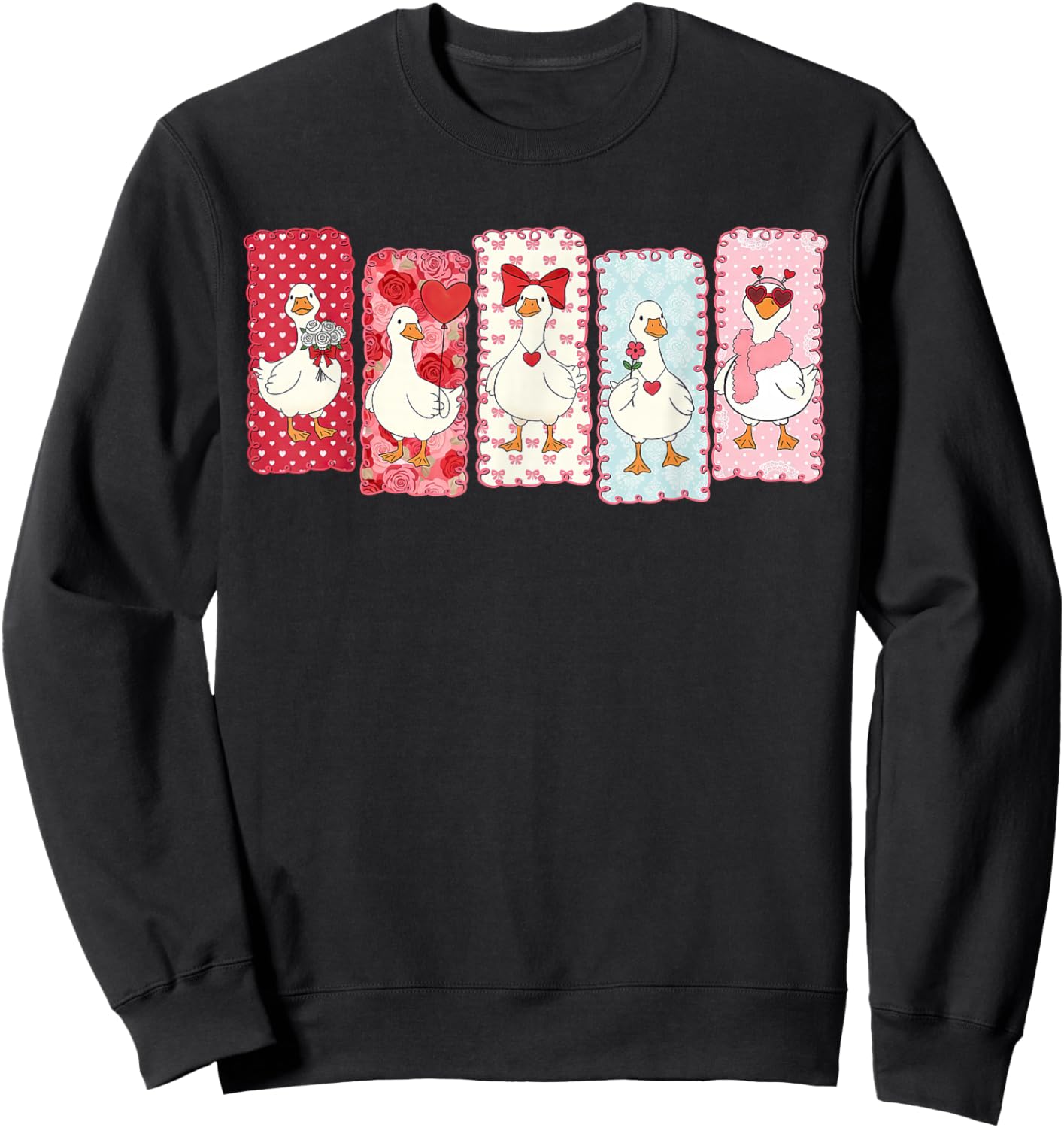 Cute Valentine Love Goose Portraits Coquette Sweatshirt - Sweatshirt | Black