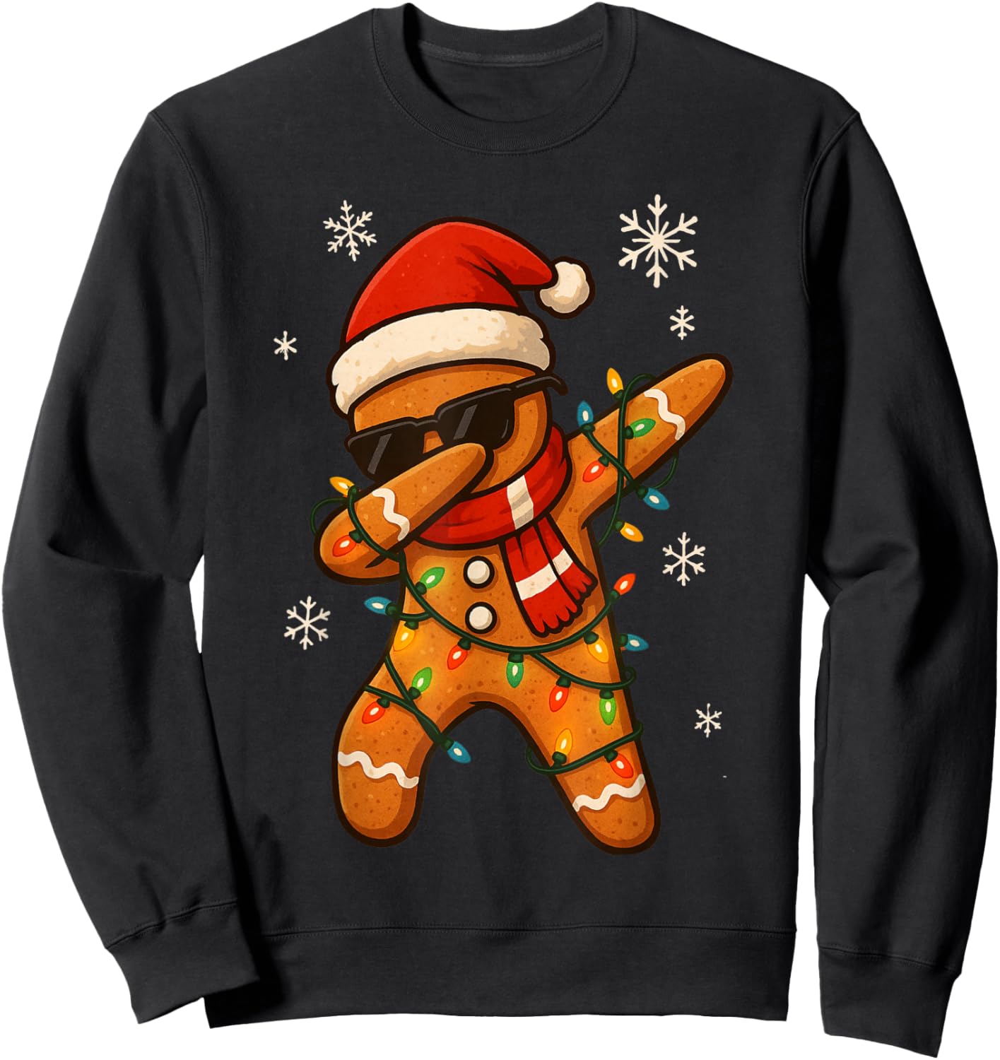 Dabbing Gingerbread Christmas Light Funny Xmas Dab Men Boys Sweatshirt - Sweatshirt | Black