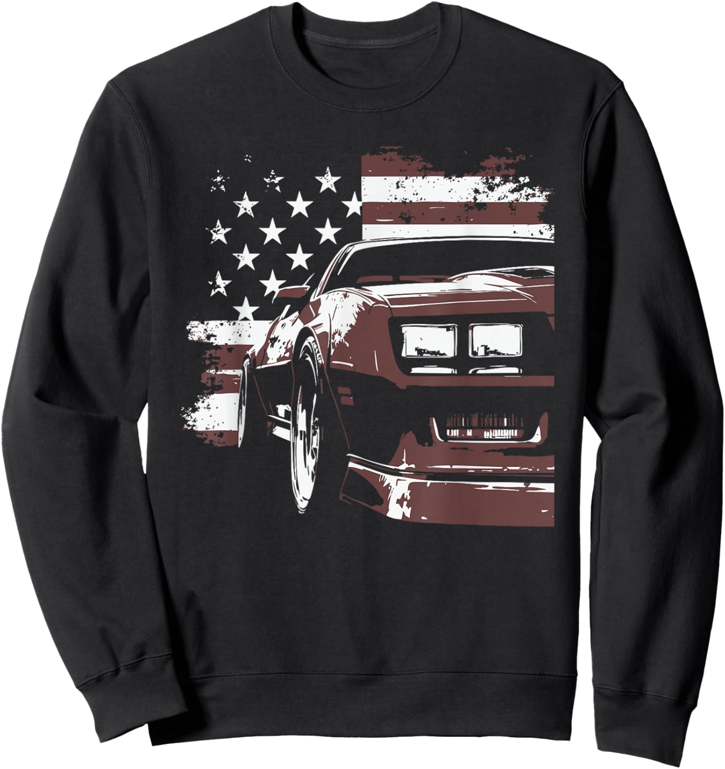 Patriotic Muscle Car IROC Z Front Headlight Corner USA Flag Sweatshirt - Sweatshirt | Black