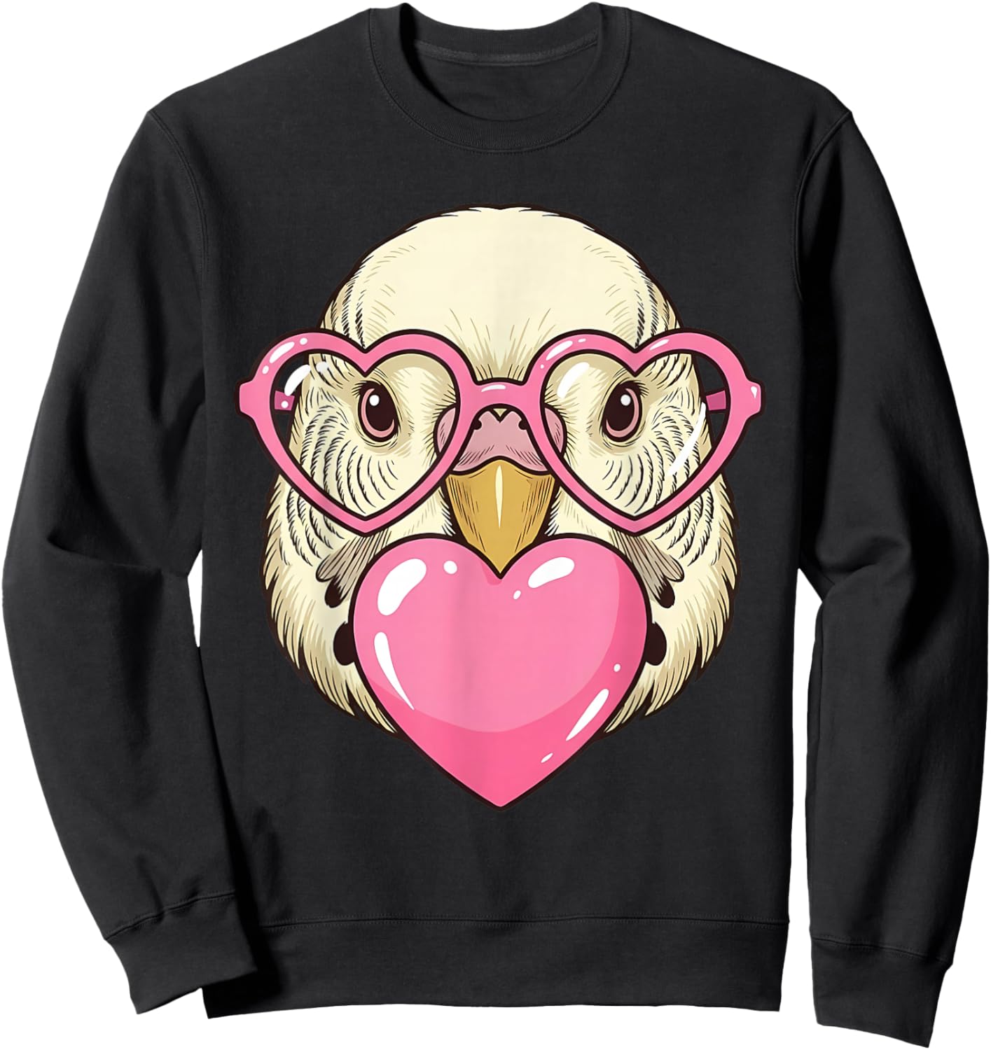 Cute Parakeet Blowing Pink Valentine Heart Bubble Gum Sweatshirt - Sweatshirt | Black