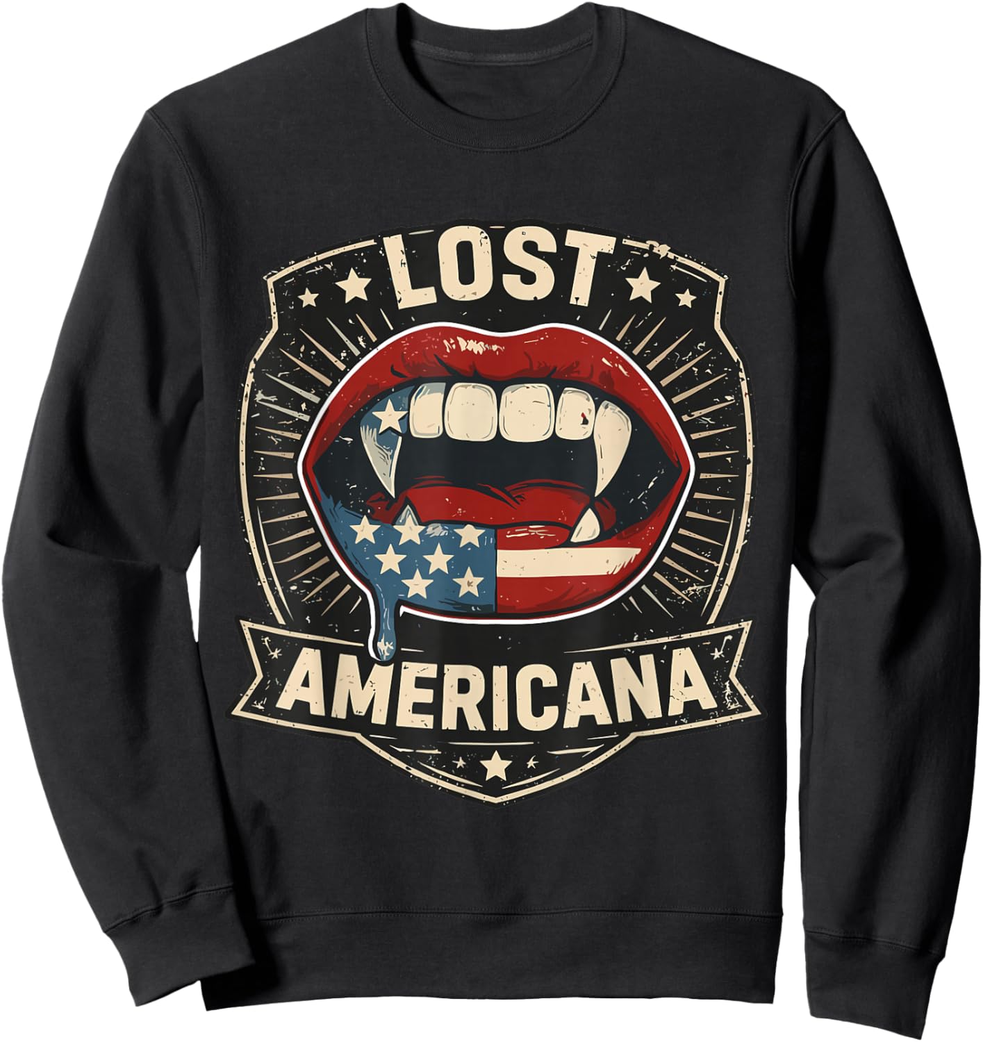 Lost Americana Vampire Patriotic Retro USA Sweatshirt - Sweatshirt | Black