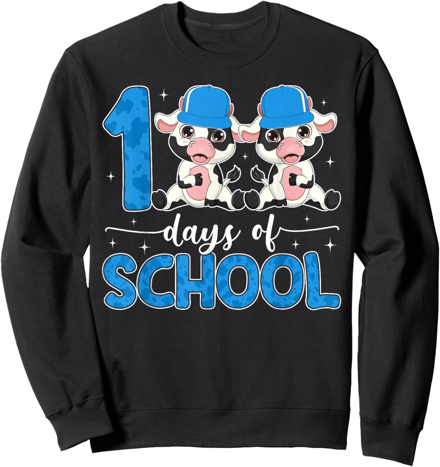 100 Days of School Cows 100 Days Smarter Students Boys Kids Sweatshirt - Sweatshirt | Black