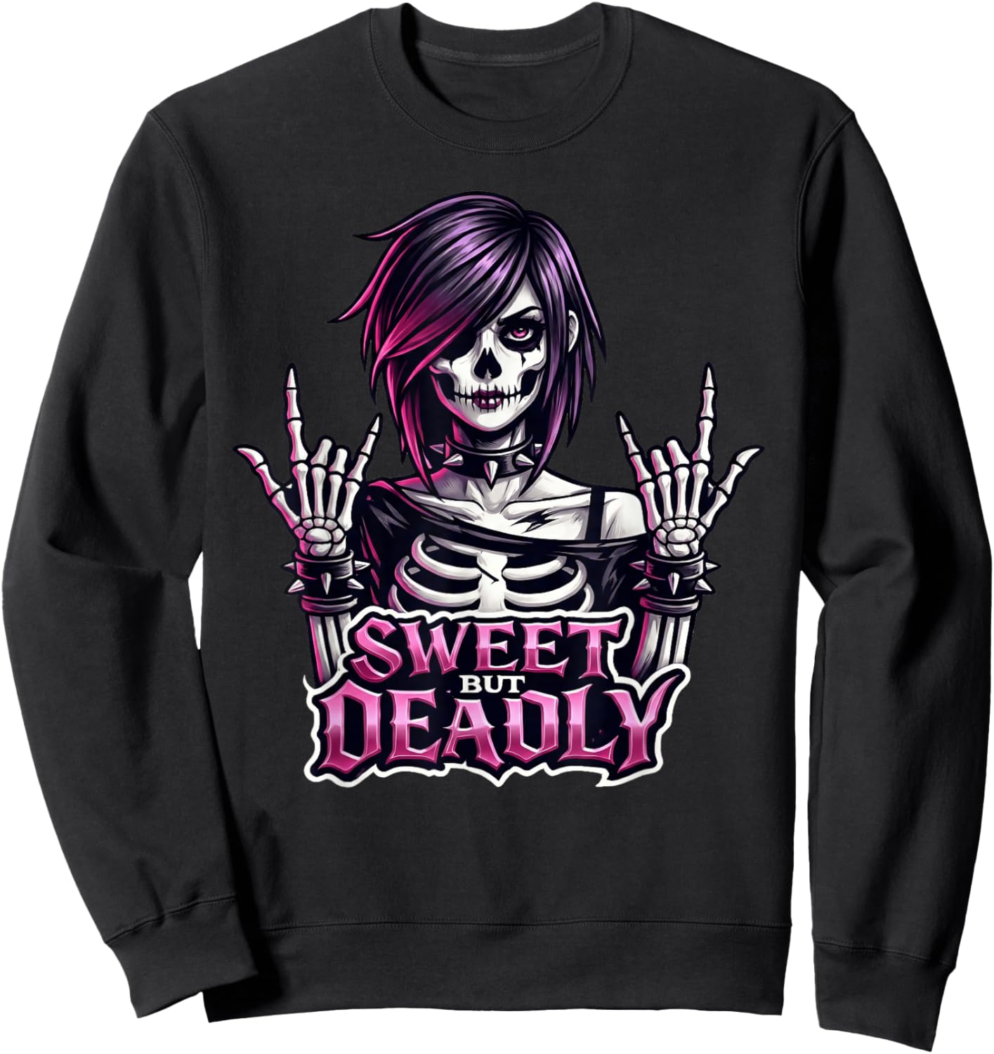 Sweet But Deadly Skeleton Gothic Girl Rock'n Roll Punk Sweatshirt - Sweatshirt | Black