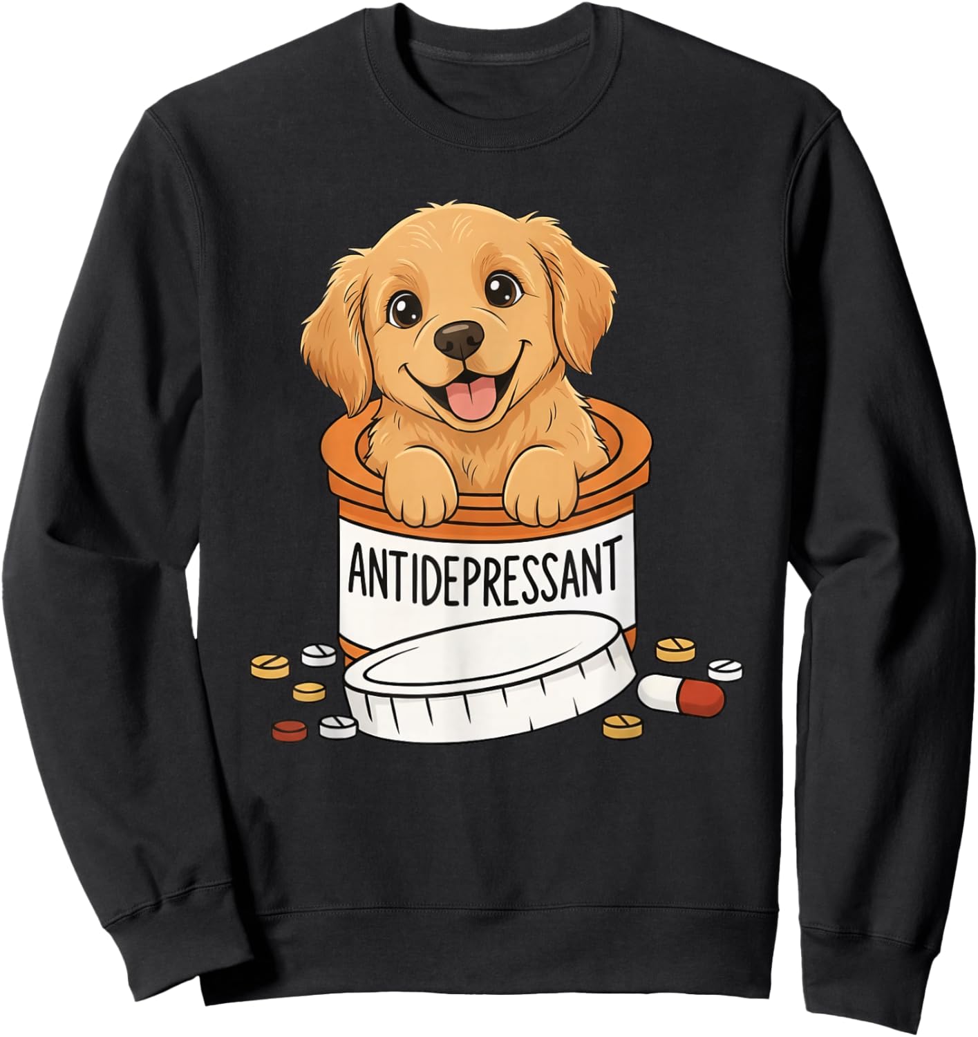 Funny Golden Retriever Anti Depressant Mom Dad Kids Sweatshirt - Sweatshirt | Black