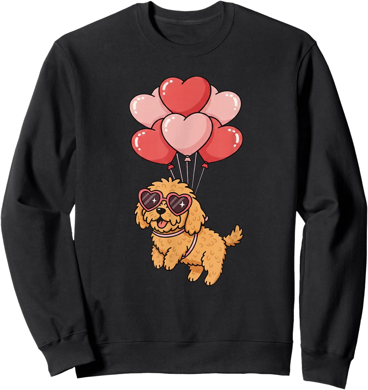 Funny Valentines Day Heart Balloons Goldendoodle Dog Lover Sweatshirt - Sweatshirt | Black