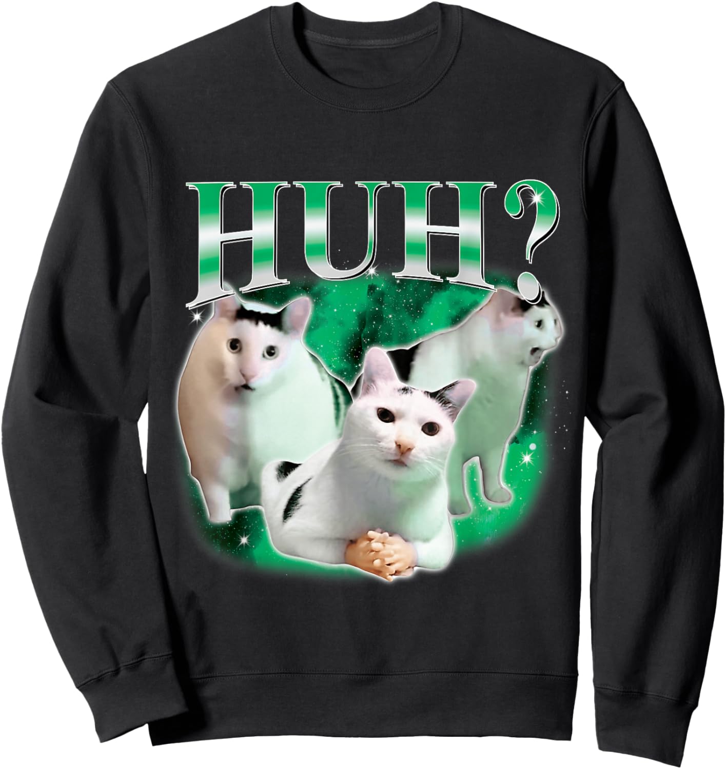 Huh Funny Dank Cat Stupid Oddly Specific Cat Meme Bootleg Sweatshirt - Sweatshirt | Black