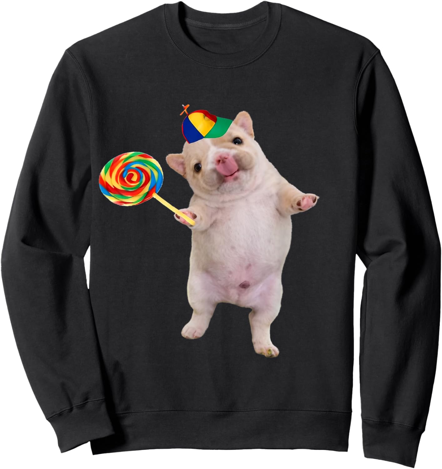 Silly Dog with Lollipop Meme Dog Lover Sweatshirt - Sweatshirt | Black