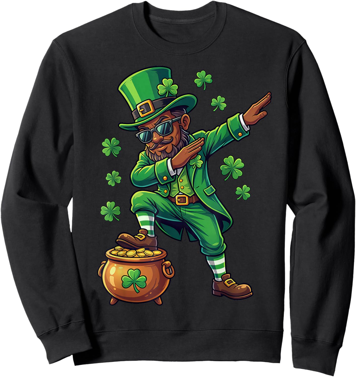 St Patricks Day Dabbing Leprechaun Boys Girls Men Dab Sweatshirt - Sweatshirt | Black
