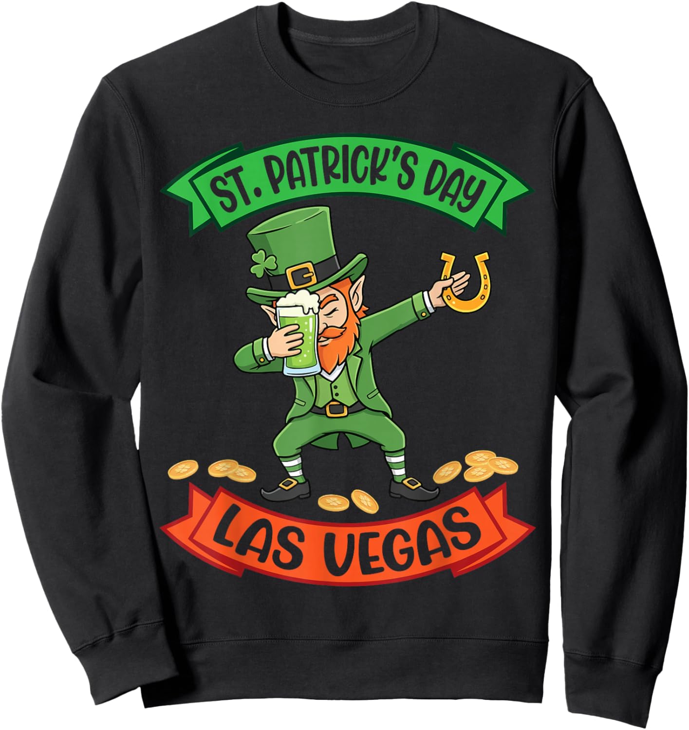 Dabbing Leprechaun St Patricks Day in Las Vegas Beer Gold Sweatshirt - Sweatshirt | Black