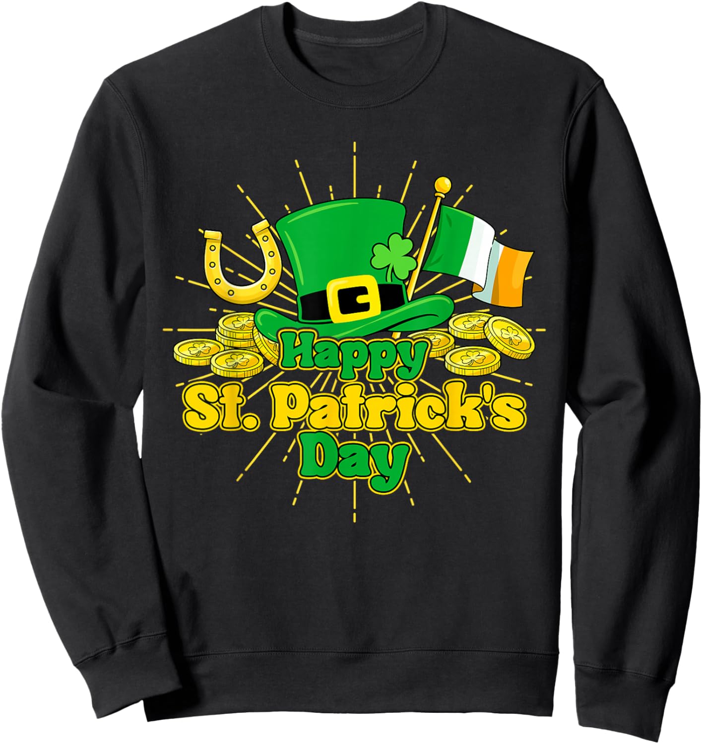 Happy St Patricks Day Green Irish Shamrock Men Women Kids Sweatshirt - Sweatshirt | Black