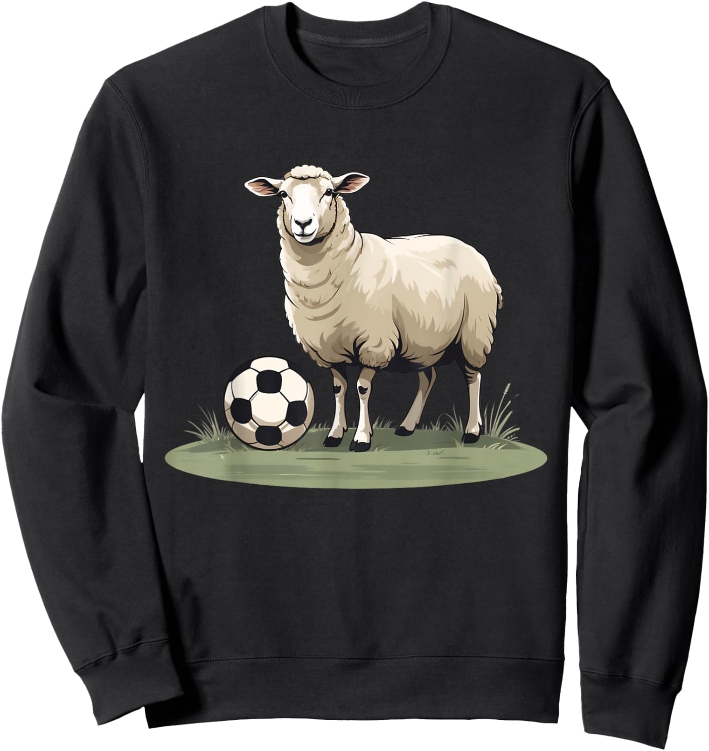 Sheep with Soccer Ball Animal Illustration Sweatshirt - Sweatshirt | Black