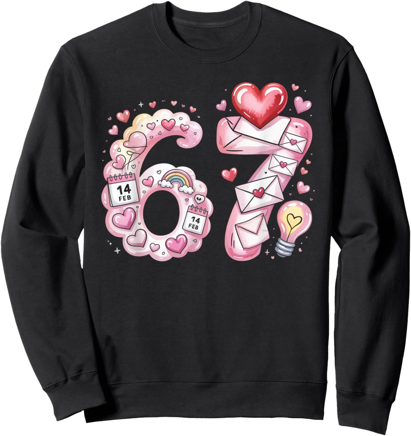 Cute 67 Hearts Number Six Seven Valentines Day Love Women Sweatshirt - Sweatshirt | Black