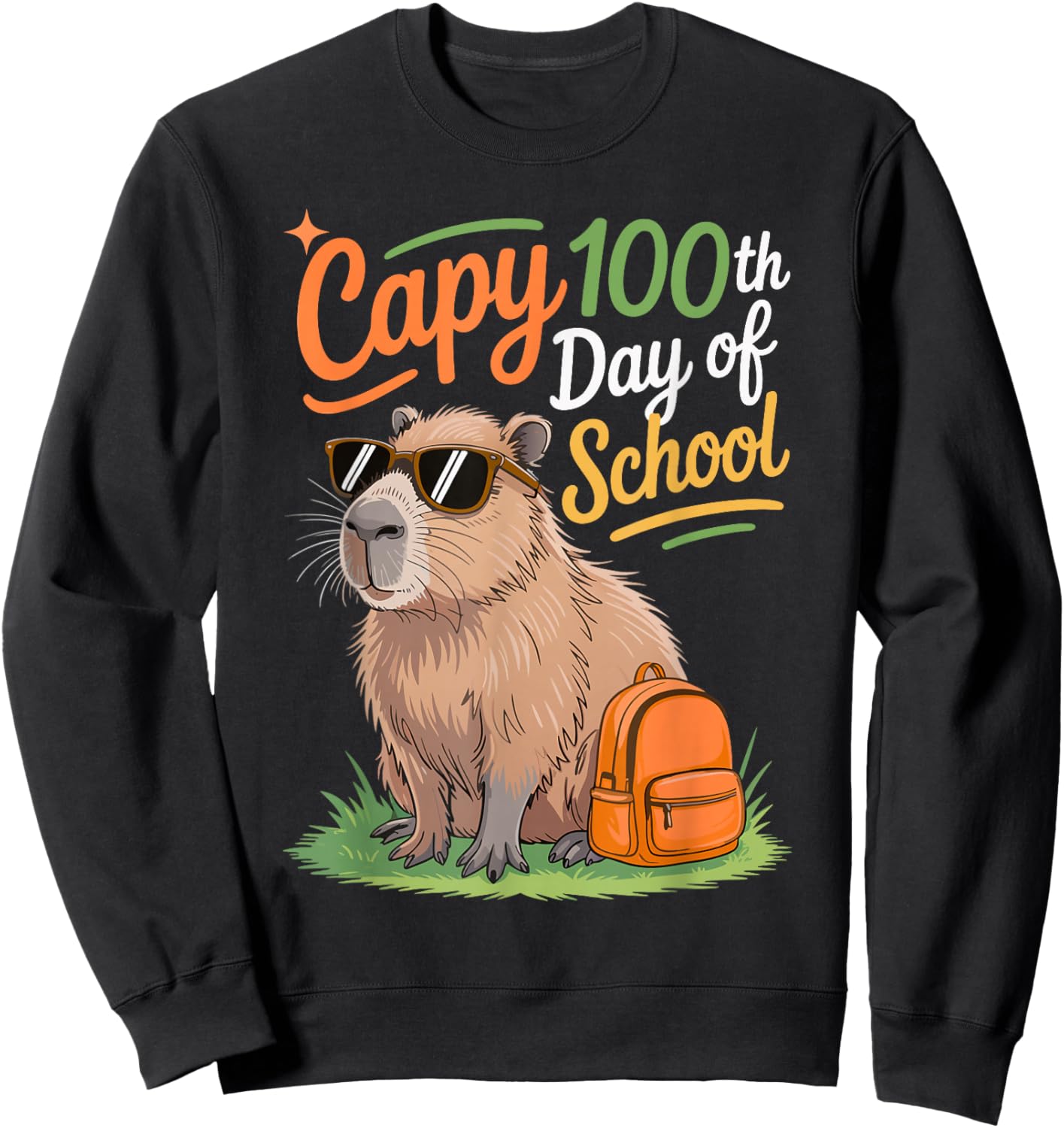 Fun Capy 100th Day of School Funny Capybara 100 Days Smarter Sweatshirt - Sweatshirt | Black