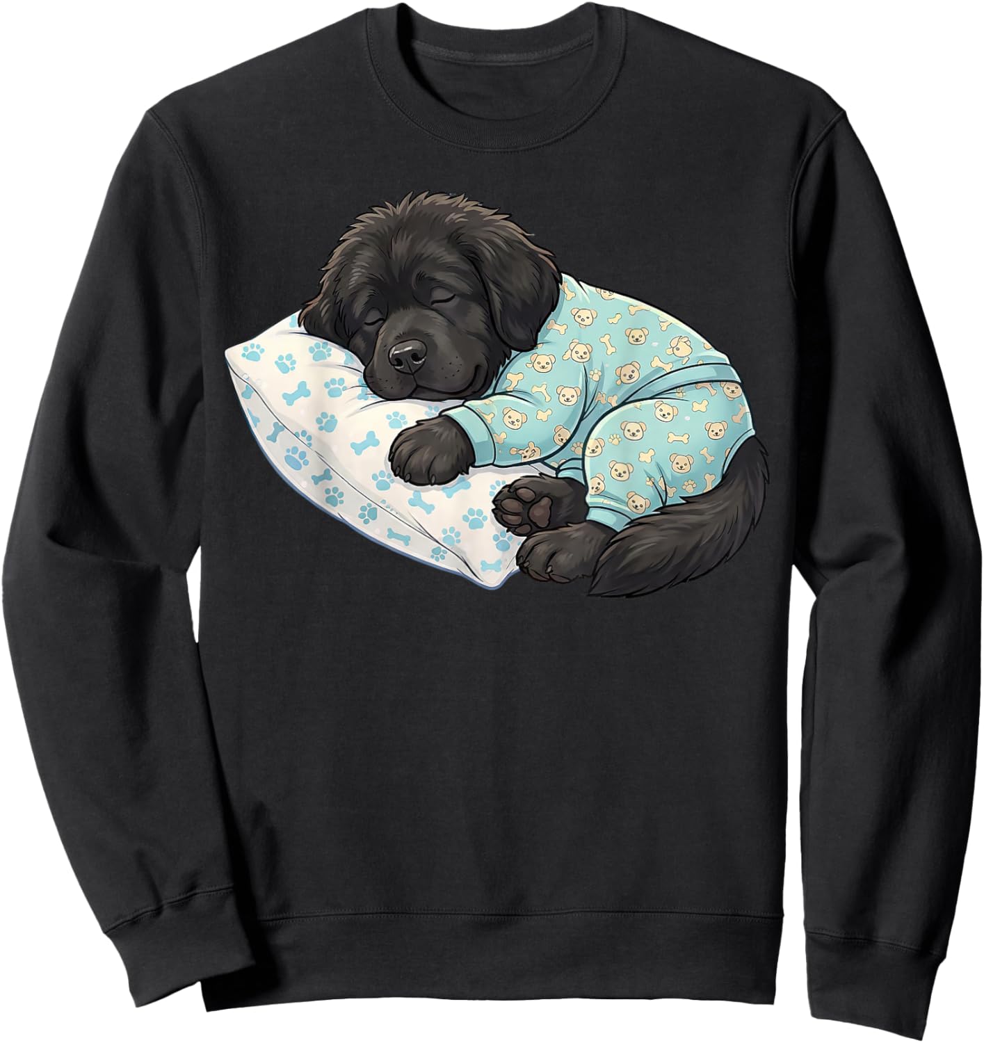 Cute Newfoundland Dog Sleeping in Pajamas Bedtime Art Sweatshirt - Sweatshirt | Black