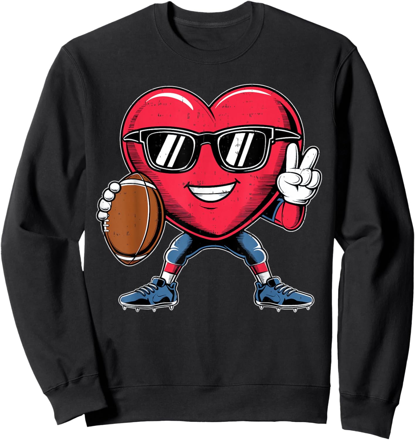 Heart Play Football Valentines Day for Teens Boys Girls Kids Sweatshirt - Sweatshirt | Black