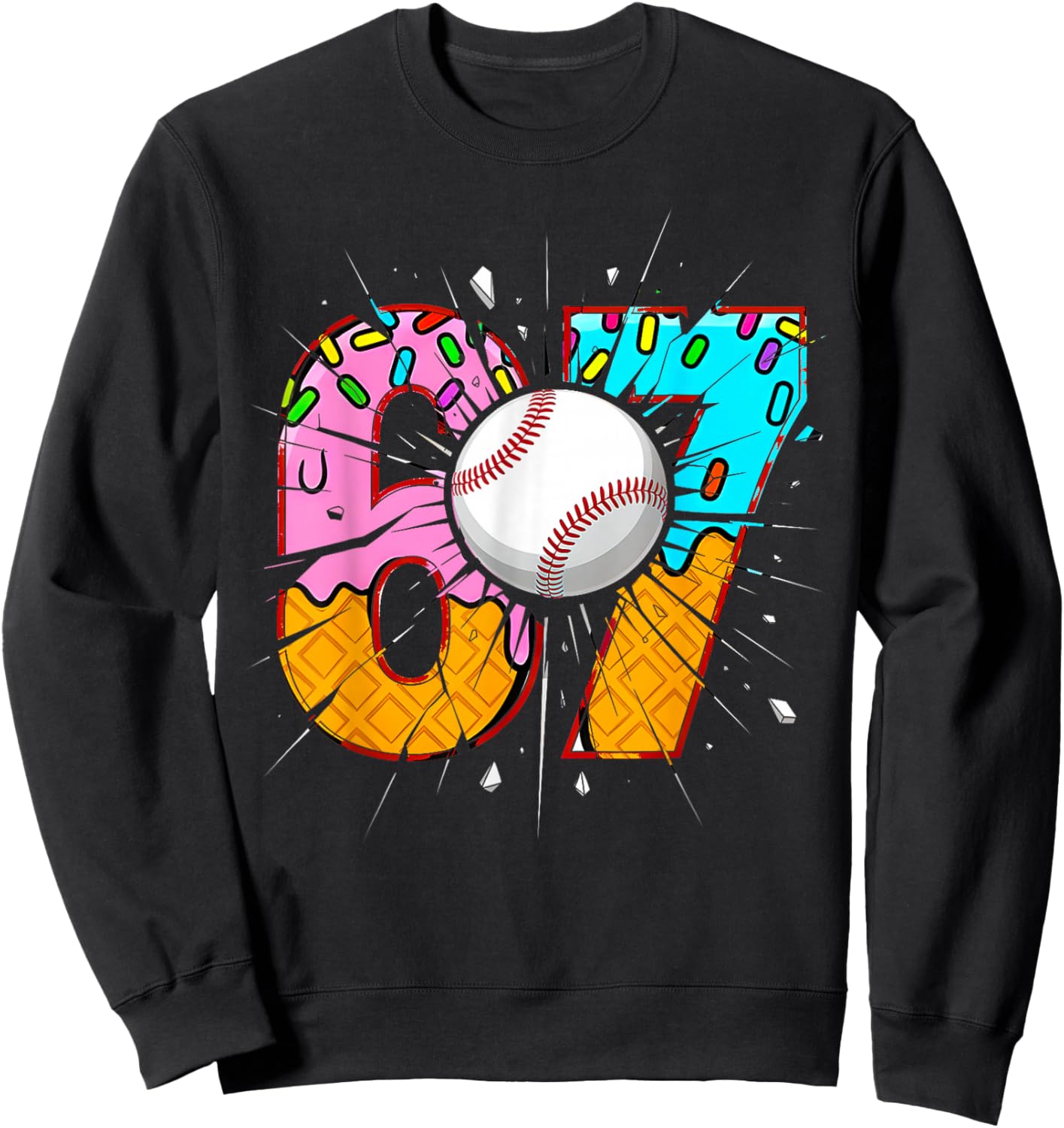 Funny 67 Six Seven 6 7 Boys 67 Baseball Ice Cream Drip 6 7 Sweatshirt - Sweatshirt | Black