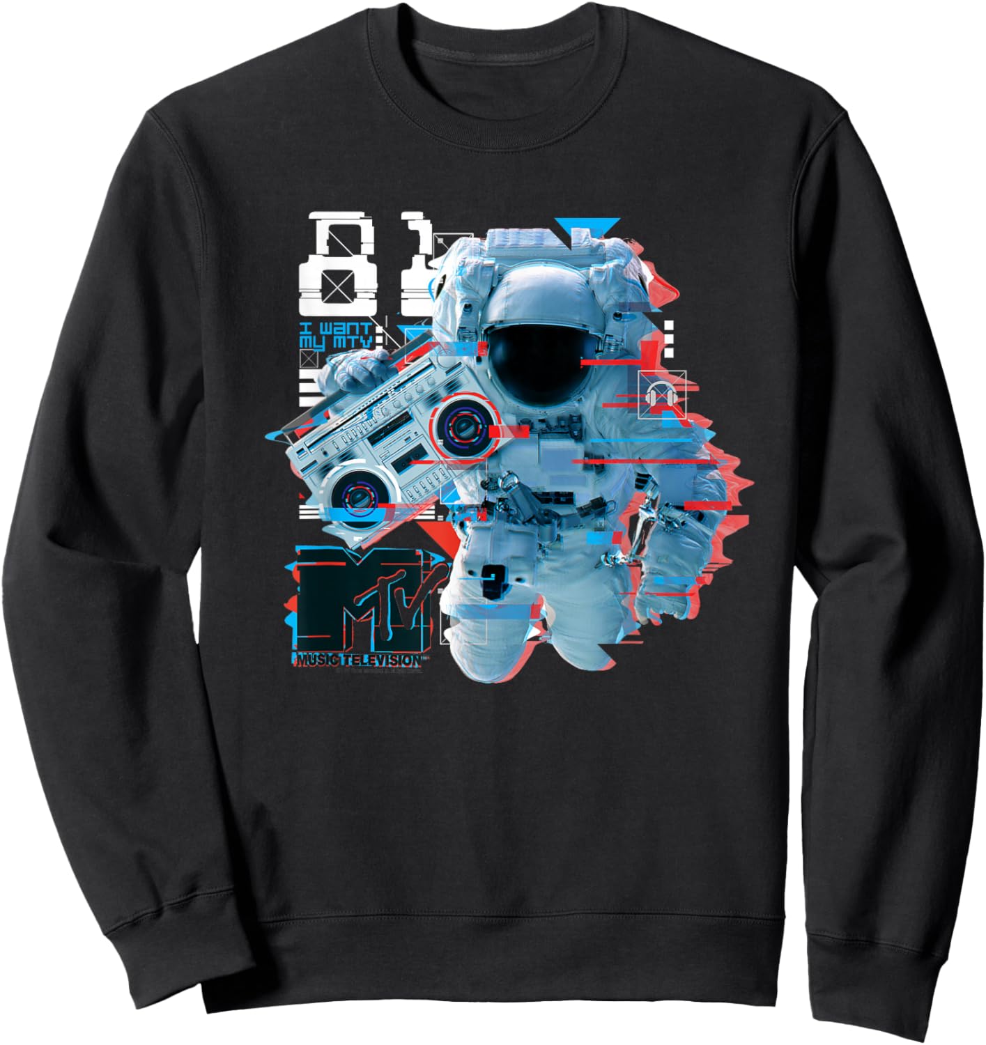 I Want My MTV Space Astronaut Ghetto Blaster Sweatshirt - Sweatshirt | Black