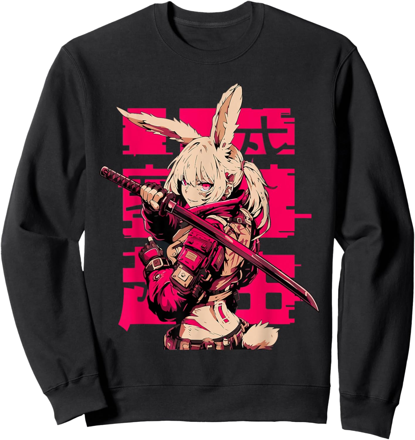 Cyberpunk Bunny Girl Katana Anime Manga Techwear Harajuku Sweatshirt - Sweatshirt | Black