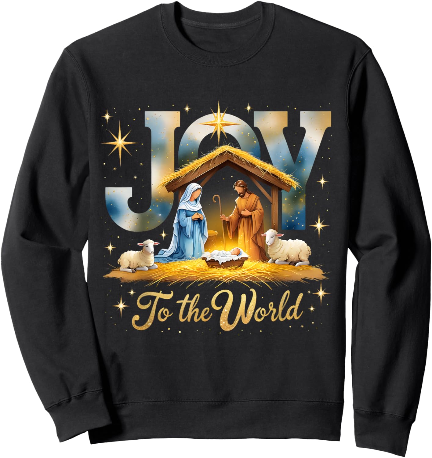Joy to The World Nativity Scene Christmas Sweatshirt - Sweatshirt | Black