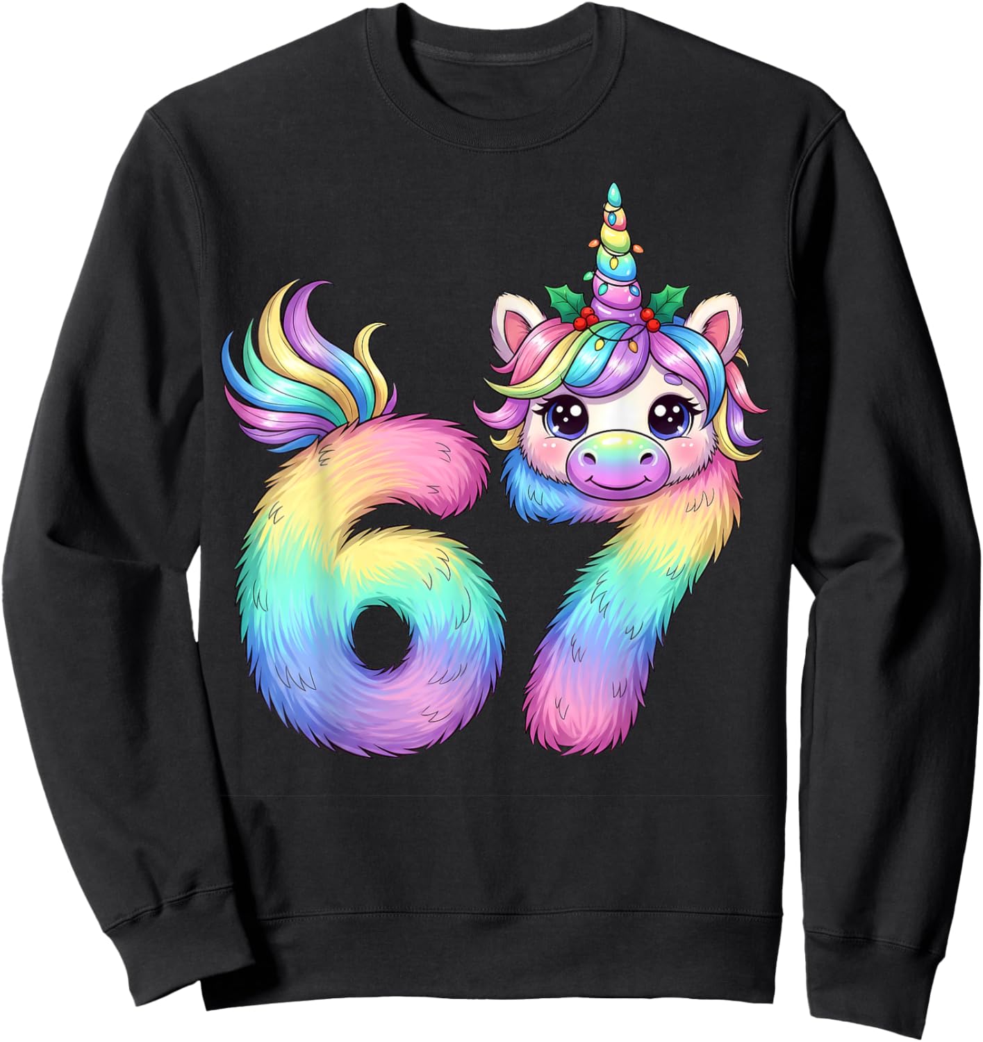 67 Unicorn Meme Girls Pajamas Funny Christmas Women Boy Girl Sweatshirt - Sweatshirt | Black