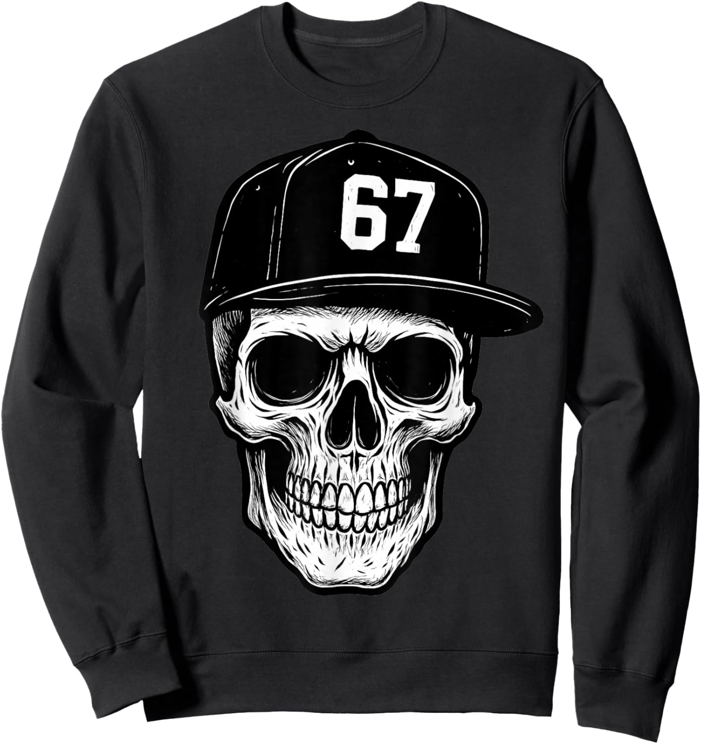 67 Skull Halloween Brainrot Meme Six Seven Kids Skeleton Sweatshirt - Sweatshirt | Black