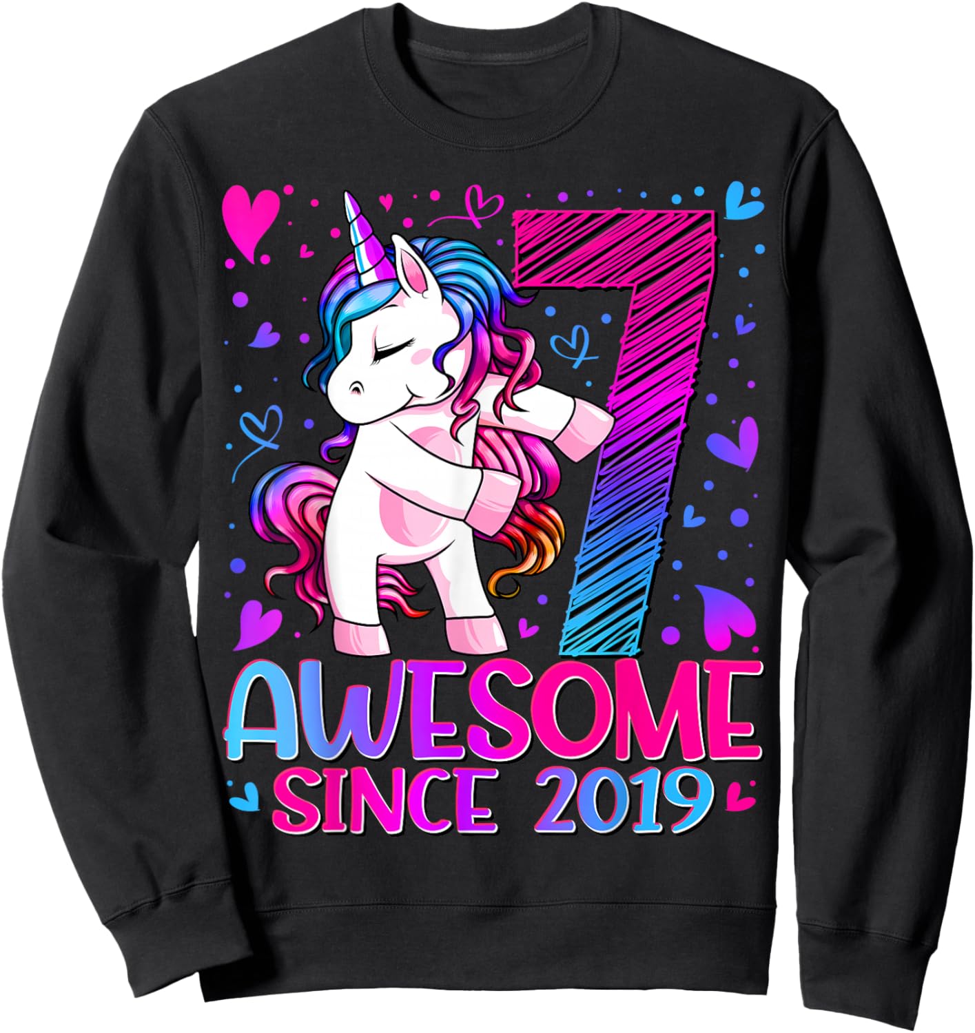 7th Birthday Shirt Girl 7 Year Old Gifts 7 Birthday Girl Sweatshirt - Sweatshirt | Black