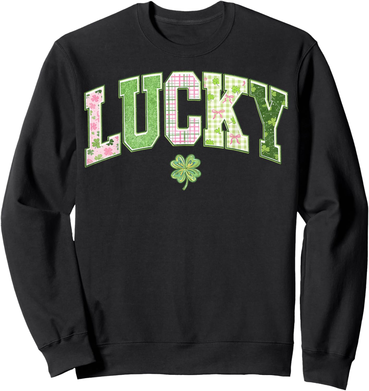 Lucky Shamrock Coquette Bow St Patrick's Day Girl Women Sweatshirt - Sweatshirt | Black