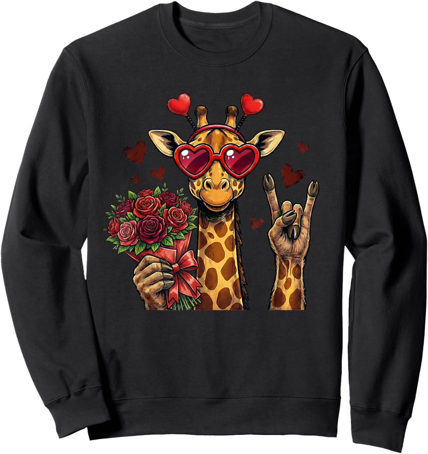Funny Giraffe Love Design Valentine Heart Glasses Sweatshirt - Sweatshirt | Black