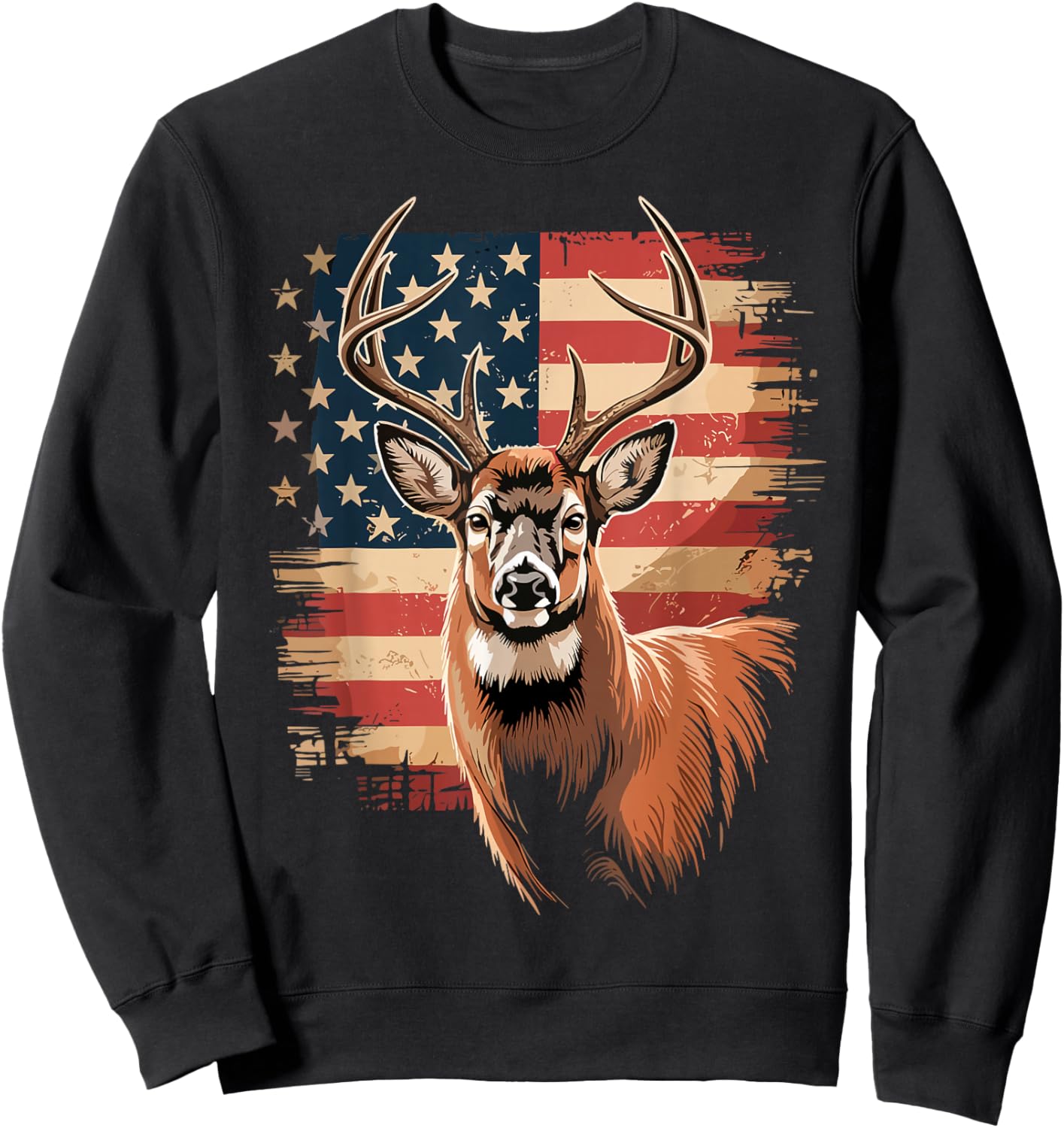 Deers Hunting USA Flag American Whitetail Buck Deer Sweatshirt - Sweatshirt | Black