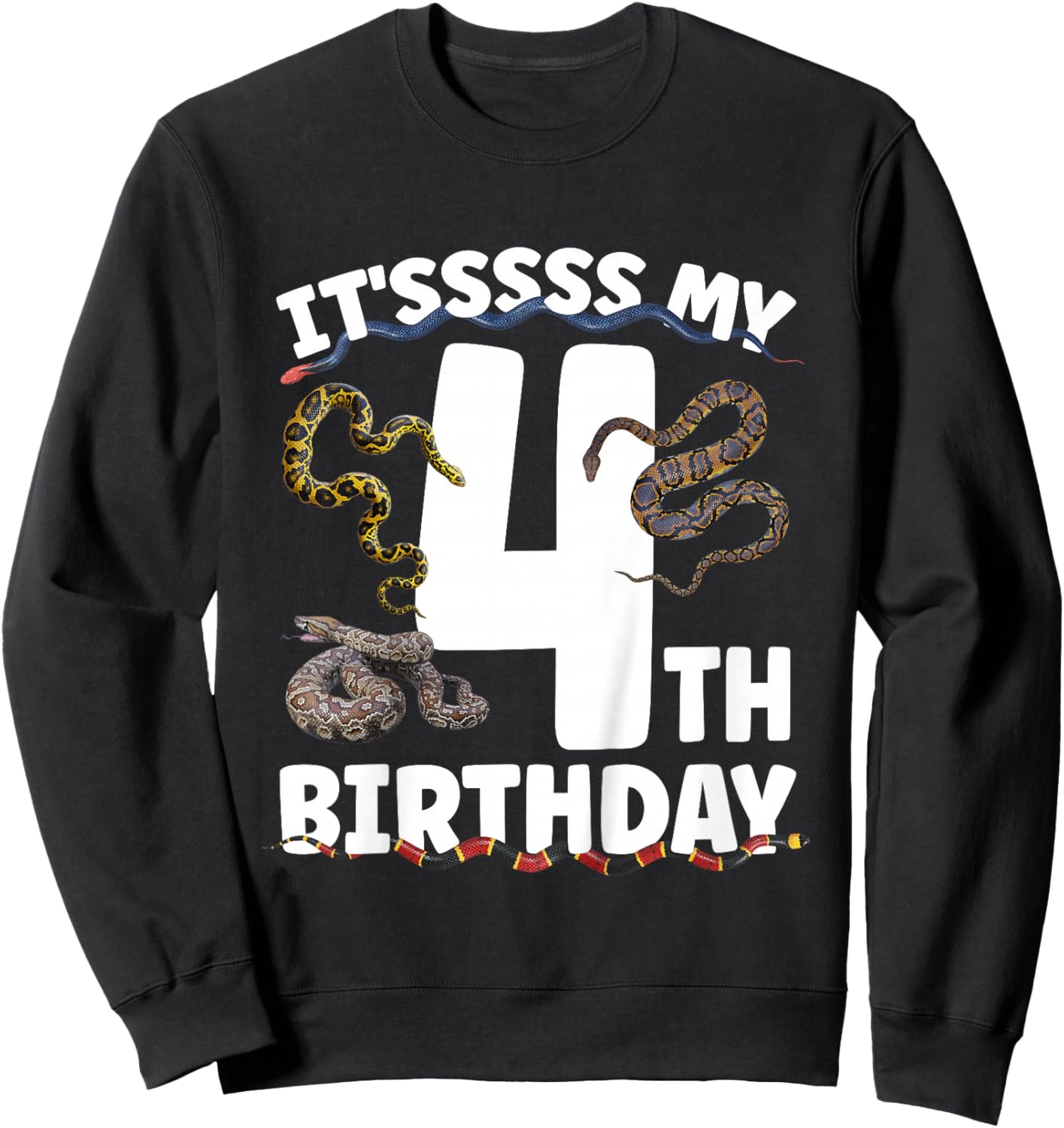 4th Snake Birthday Party 4 Year Old Snake Lover Birthday Sweatshirt - Sweatshirt | Black