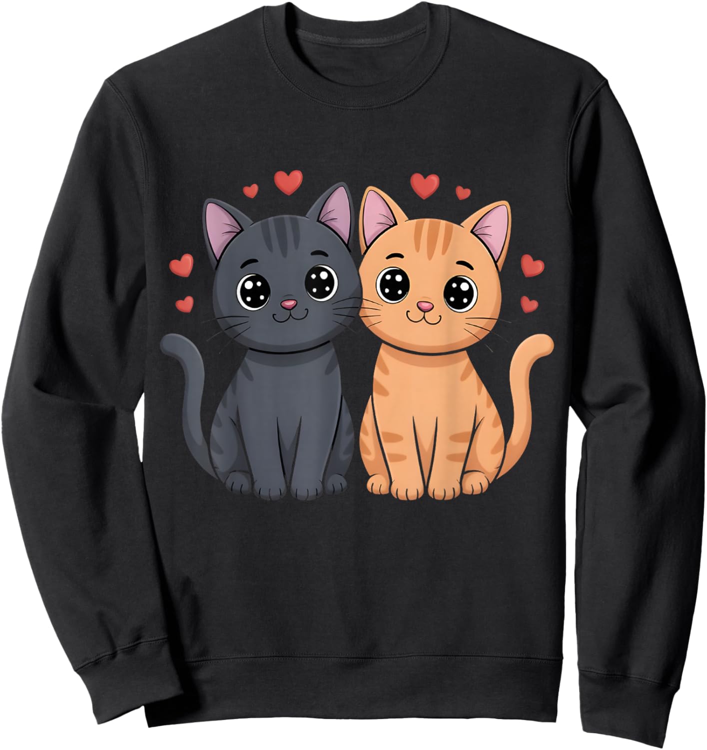 Black and Orange Cat Valentine Ginger Cat Valentine's Day Sweatshirt - Sweatshirt | Black
