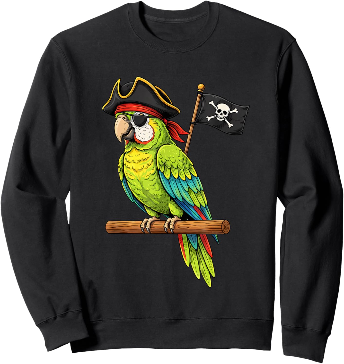 Bird Pirate Parrot Cartoon Swashbuckling Parrot Sweatshirt - Sweatshirt | Black