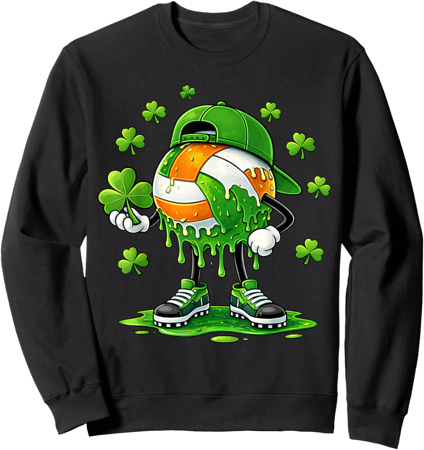 Volleyball St Patricks Day Boys Kids Sport Green Shamrock Sweatshirt - Sweatshirt | Black