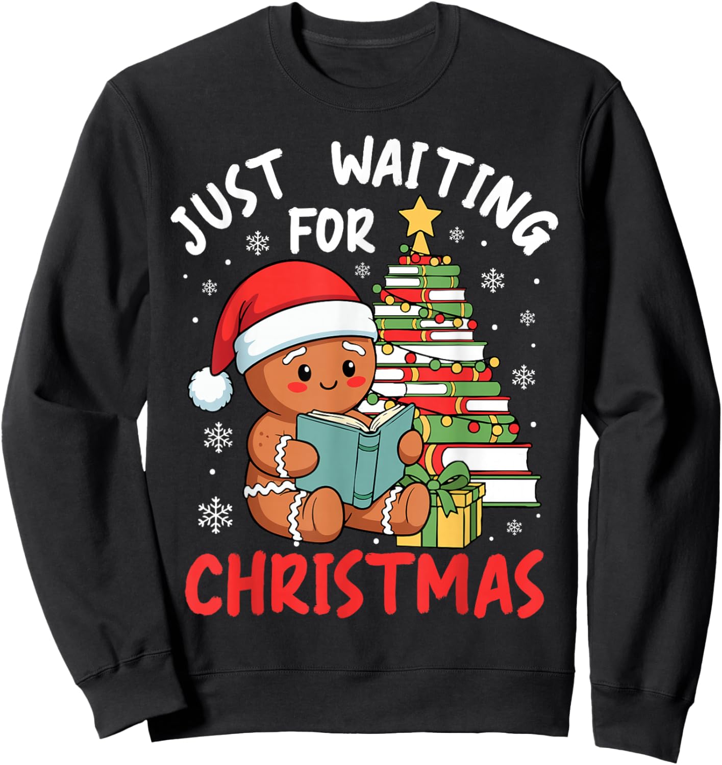 Just Waiting for Christmas Gingerbread Book Reading Sweatshirt - Sweatshirt | Black