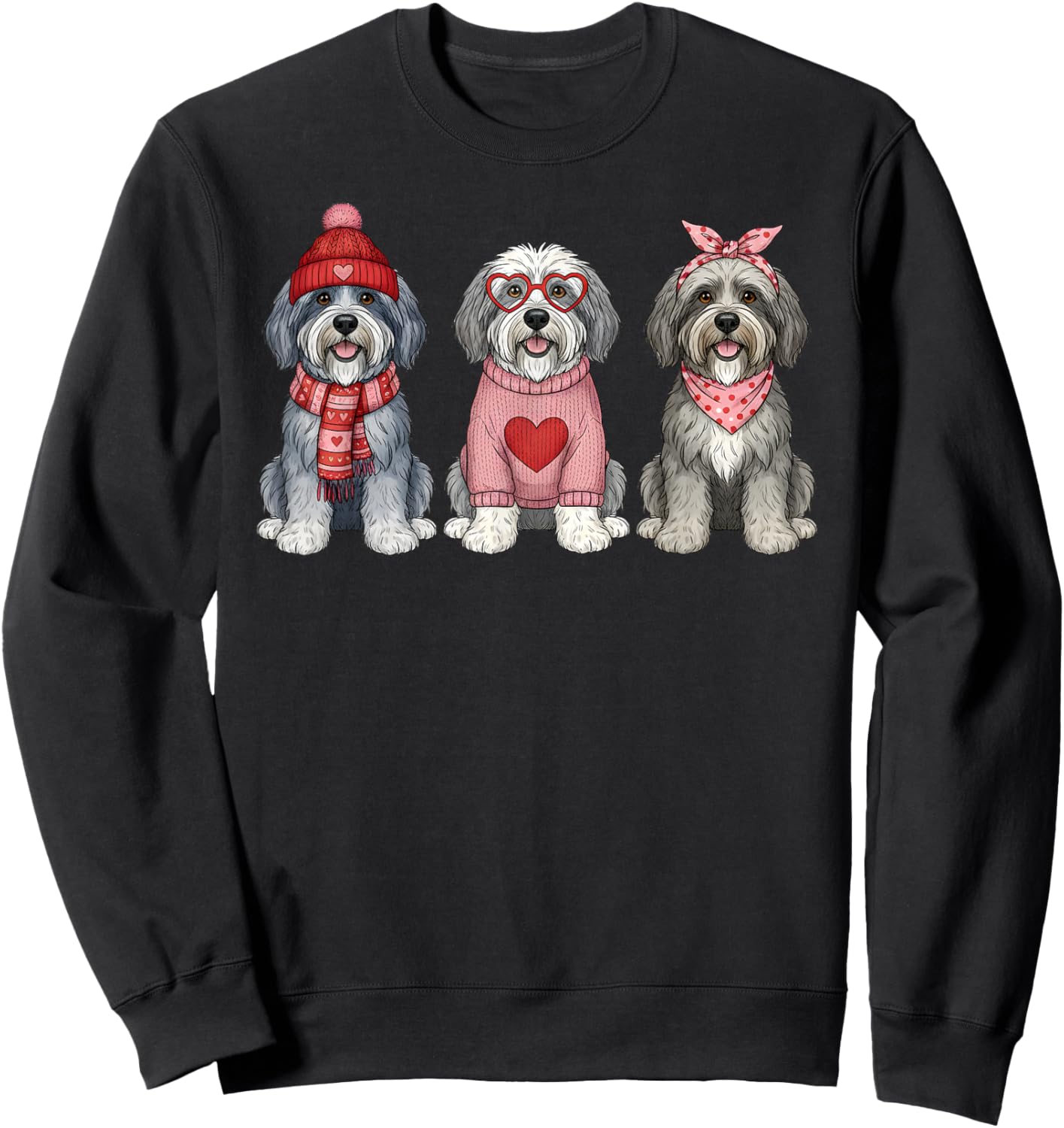 Cute Old English Sheepdog Valentine Dog Sweatshirt - Sweatshirt | Black