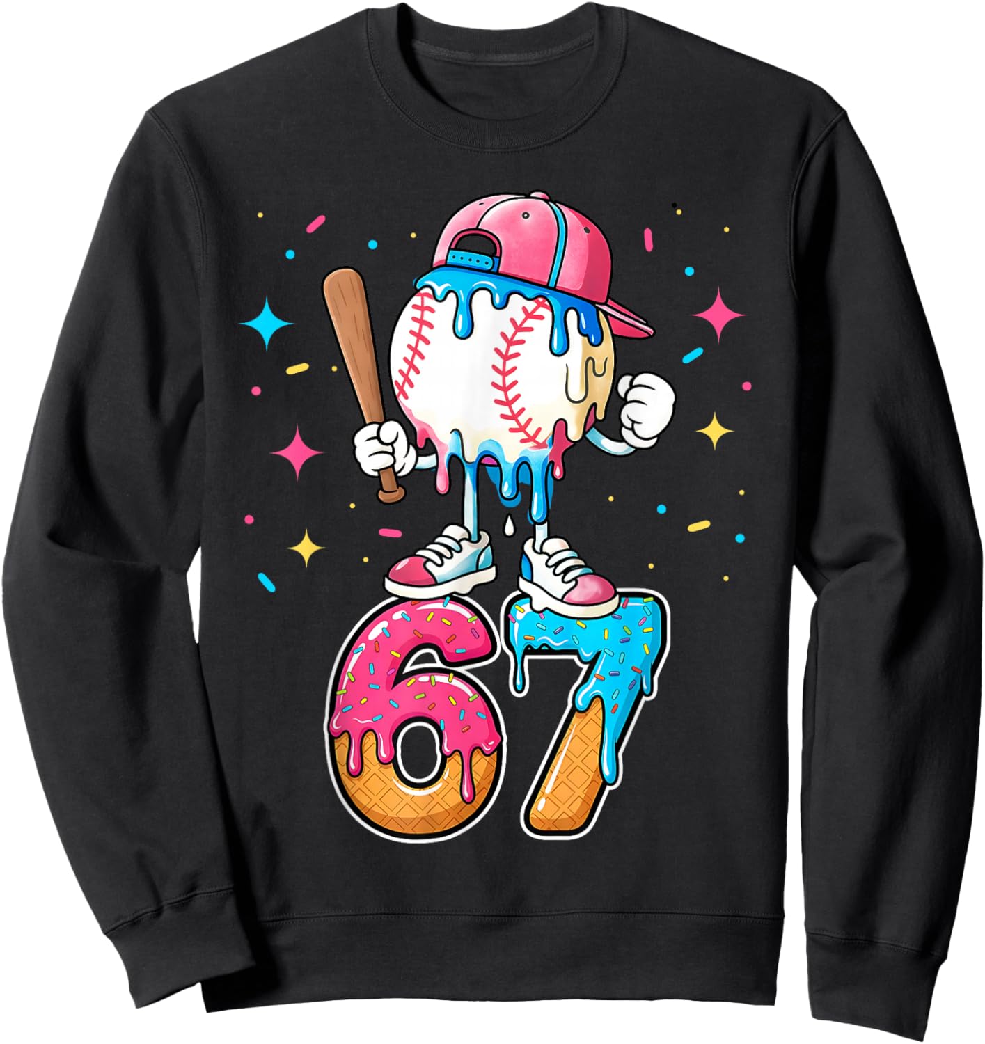 Baseball Drip Number 67 Six Seven Meme Ice Cream Dripping Sweatshirt - Sweatshirt | Black