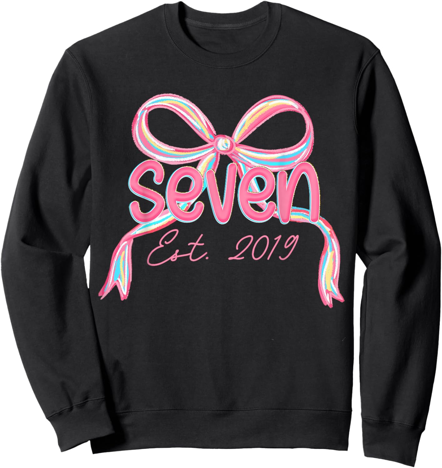7th Birthday Girl Pink Coquette Bow 7 Year Old Decorations Sweatshirt - Sweatshirt | Black
