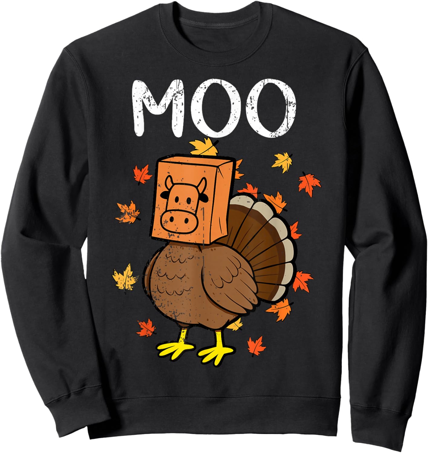 Thanksgiving Turkey Moo Cow Head Funny Fall Men Women Kids Sweatshirt - Sweatshirt | Black