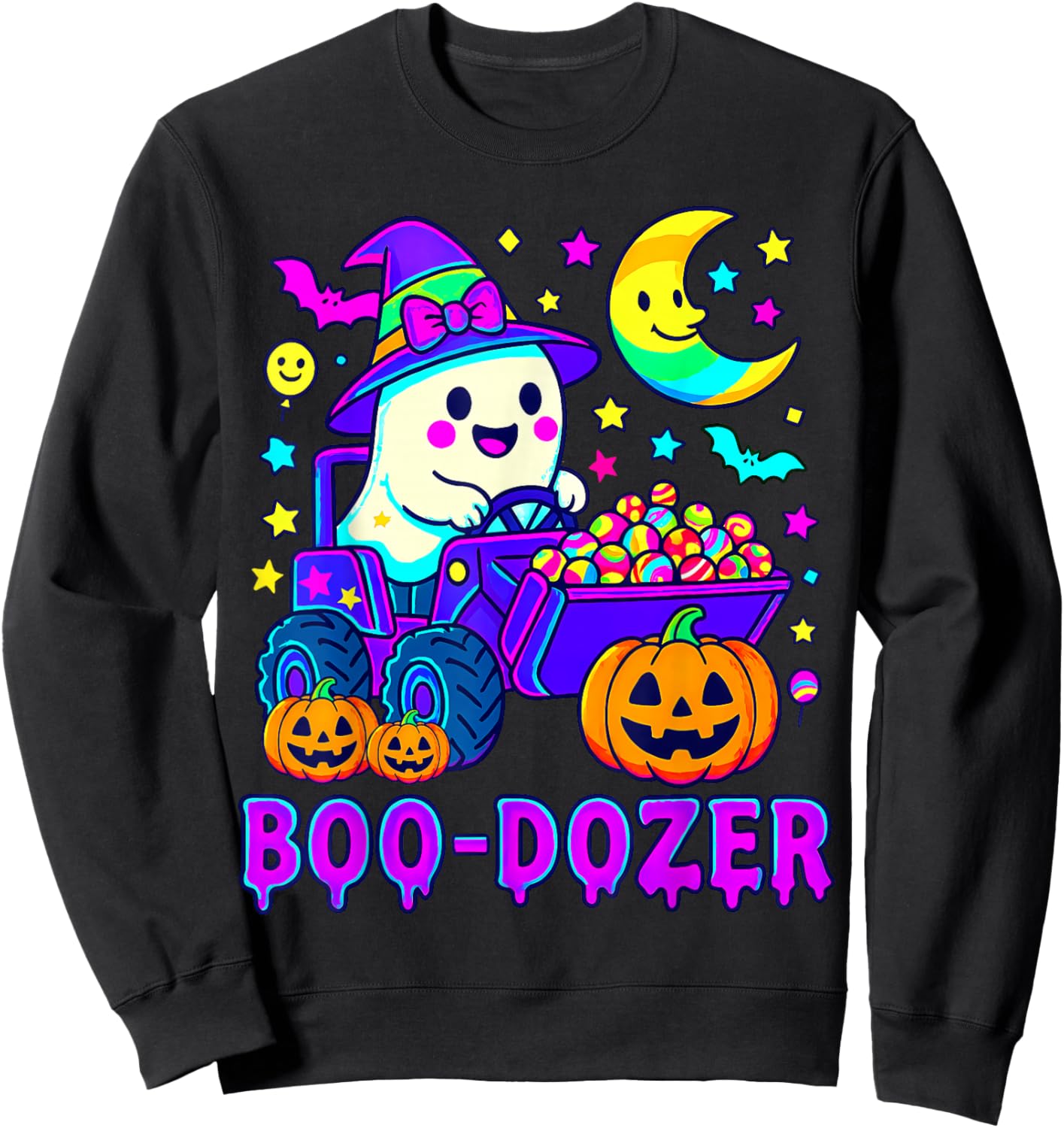 Boo Dozer Ghost Bulldozer Halloween Construction Trucks Sweatshirt - Sweatshirt | Black