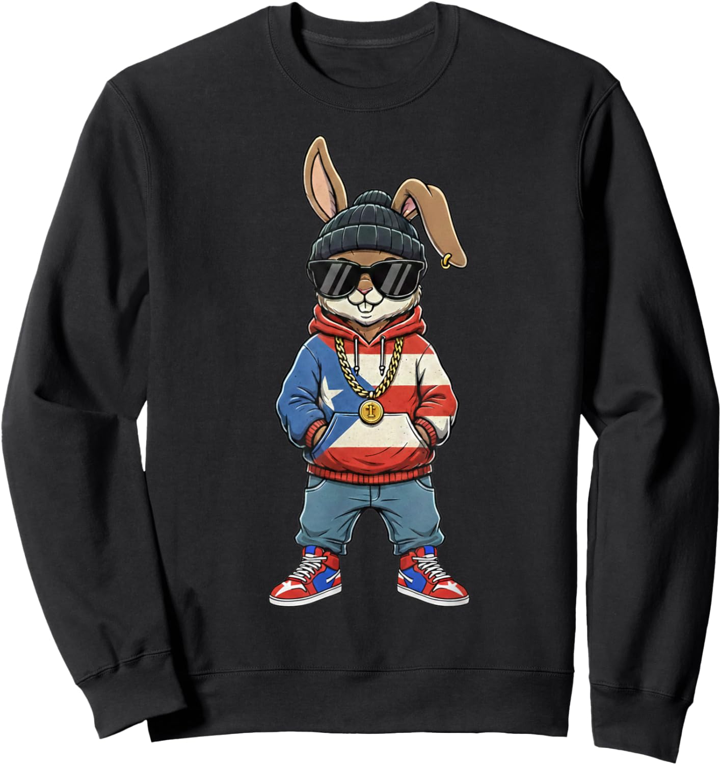 Puerto Rican Bunny Puerto Rico Flag Cool Patriotic Boricua Sweatshirt - Sweatshirt | Black